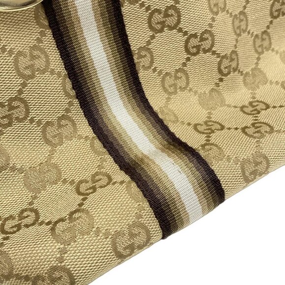 GUCCI GG Beige Gold Jacquard Leather Tote Bag 435-082725 - Picture 9 of 14